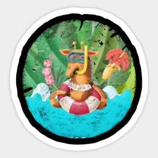 Cute giraffe in tropical vacation Sticker